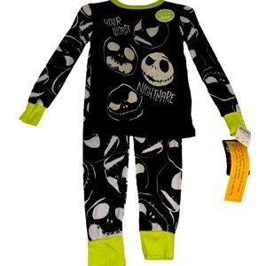 Nightmare Before Christmas Kids Boys Glow in Dark 2 piece Pajama set Size 4 NWT